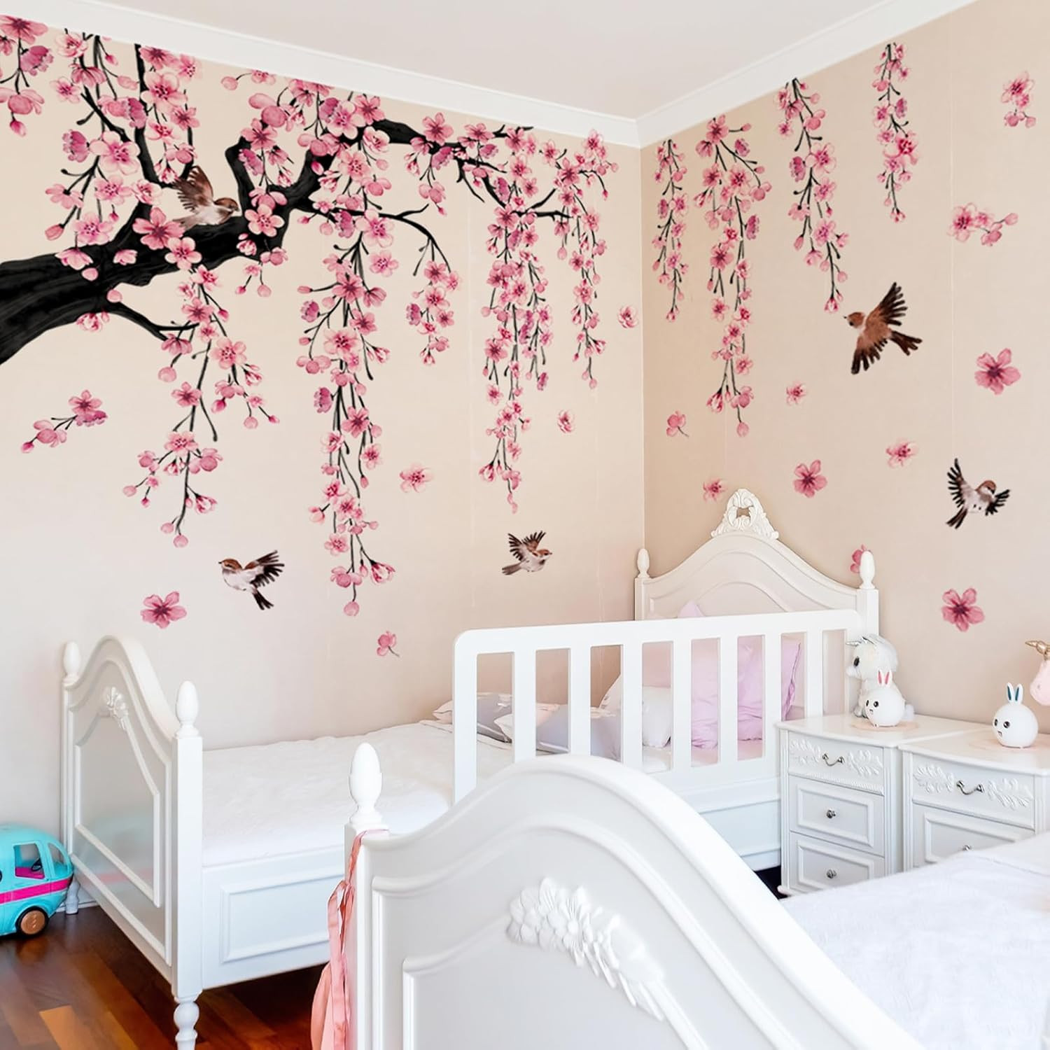 Large Pink Cherry Blossom Branch Wall Stickers – Floral Bird Decals