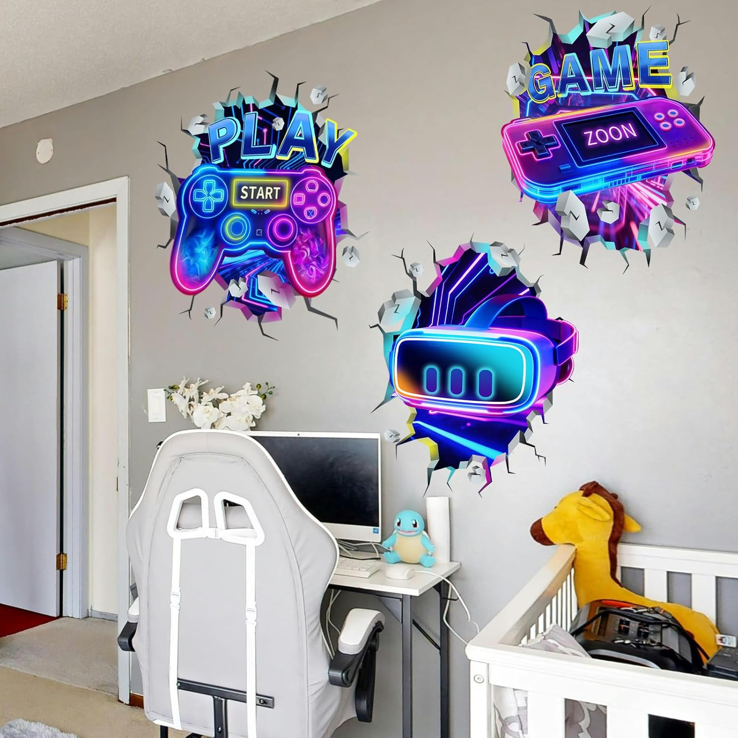 3D Game Room Decor Gaming Room Wall Decals Colorful Gamer Controller Video Gamin