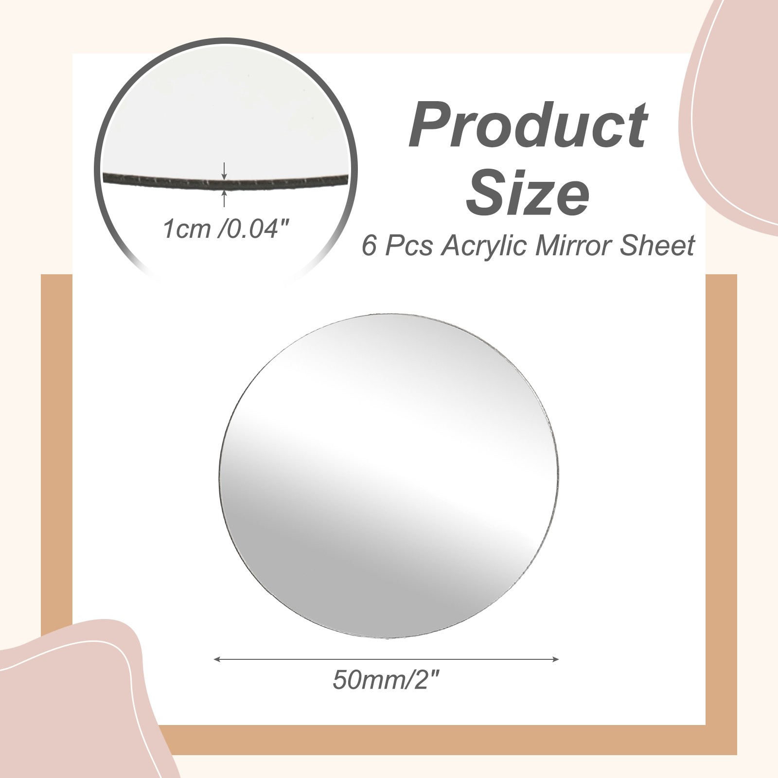 6Pcs Acrylic Mirror Sheet, 2" Circle Self Adhesive Mirror