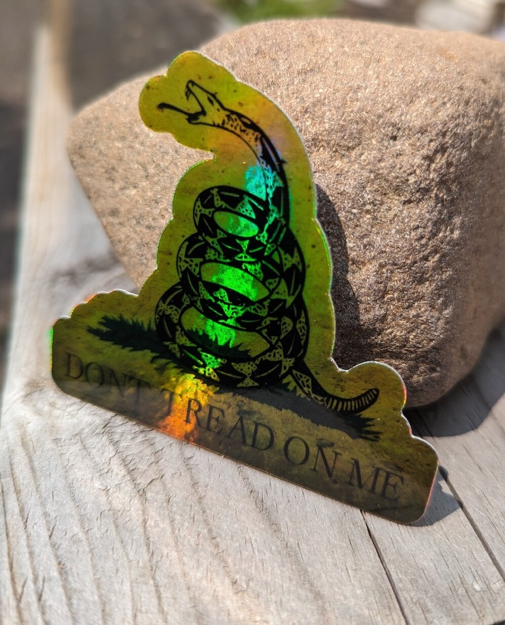 Don't Tread On Me Die Cut Holographic Sticker Gadsden Flag 2A 3 x 2.65 Inches