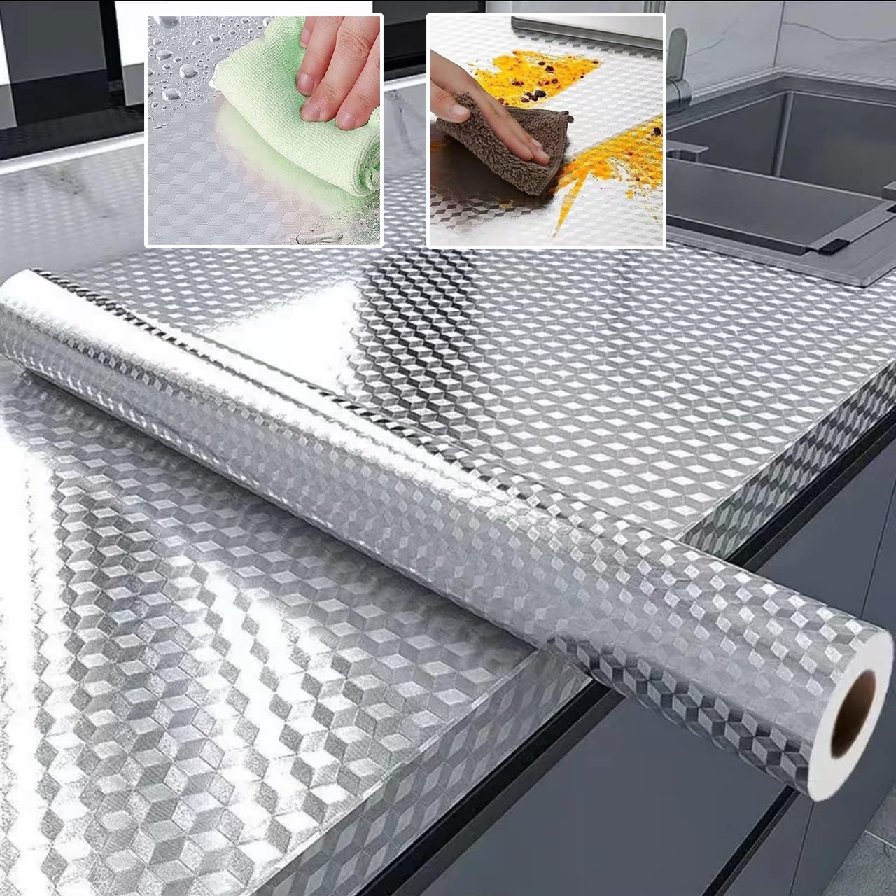 Kitchen Wallpaper Oil Proof Sticker Backsplash Self-Adhesive Paper Cabinet Liner