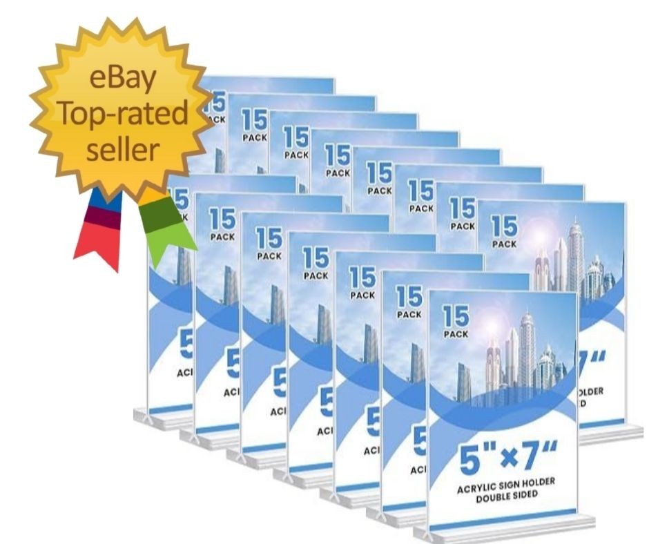 Acrylic Sign Holder, 5×7, 15 Pack Vertical Clear Table Menu Display, Double S…