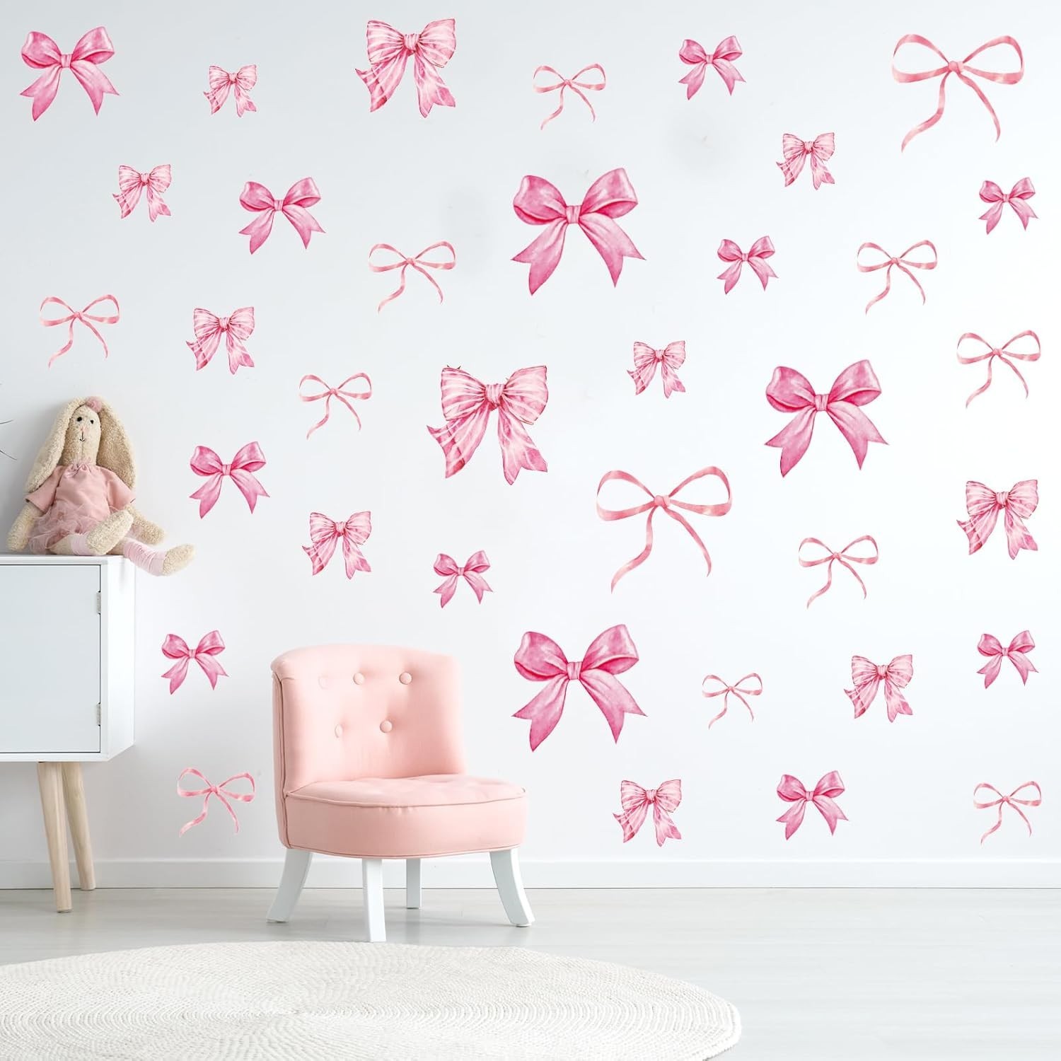 Pink Bow Wall Stickers Watercolor Decor Room Mural for Kids Girls Party