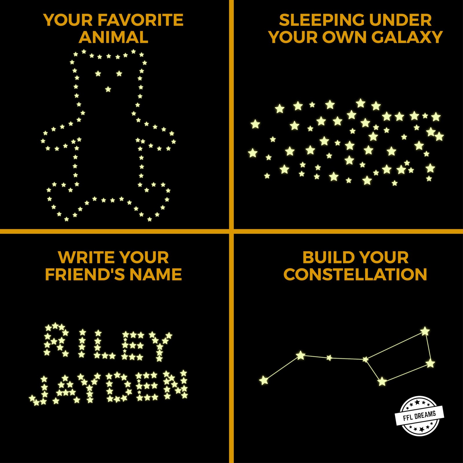 FFL DREAMS Glow in The Dark Stars and Moon, Realistic No Dots Green