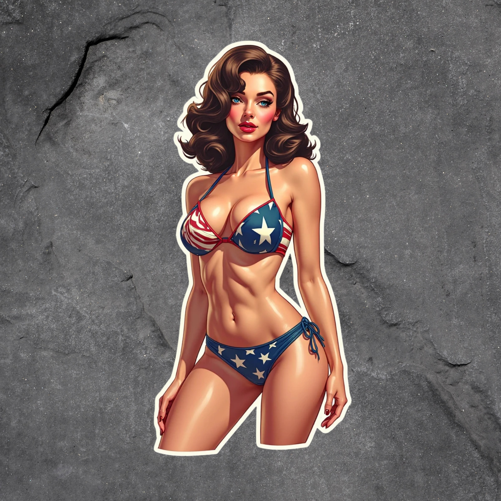 Pinup girl sticker vinyl decal patriotic bikini retro American flag style
