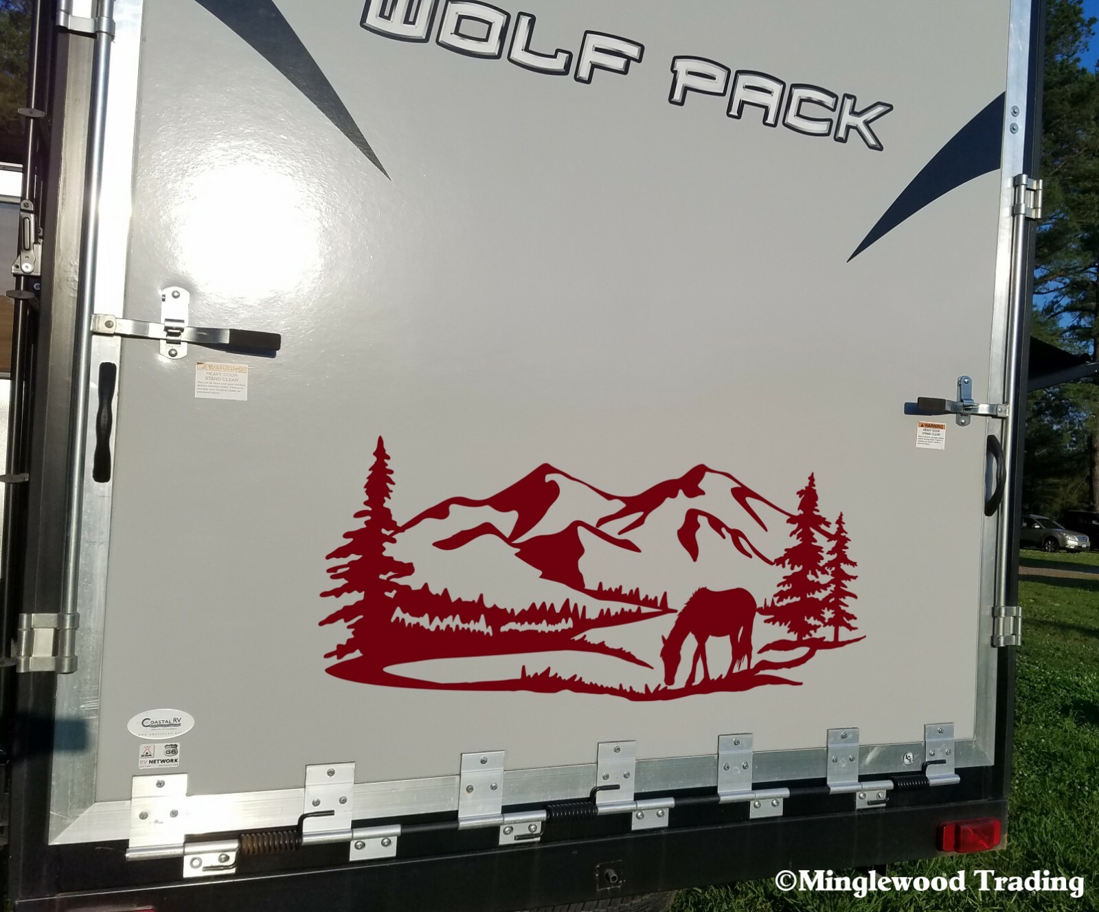 Mountain Horse Trees Scene V2 Vinyl Sticker – Camper RV Travel Trailer Graphics