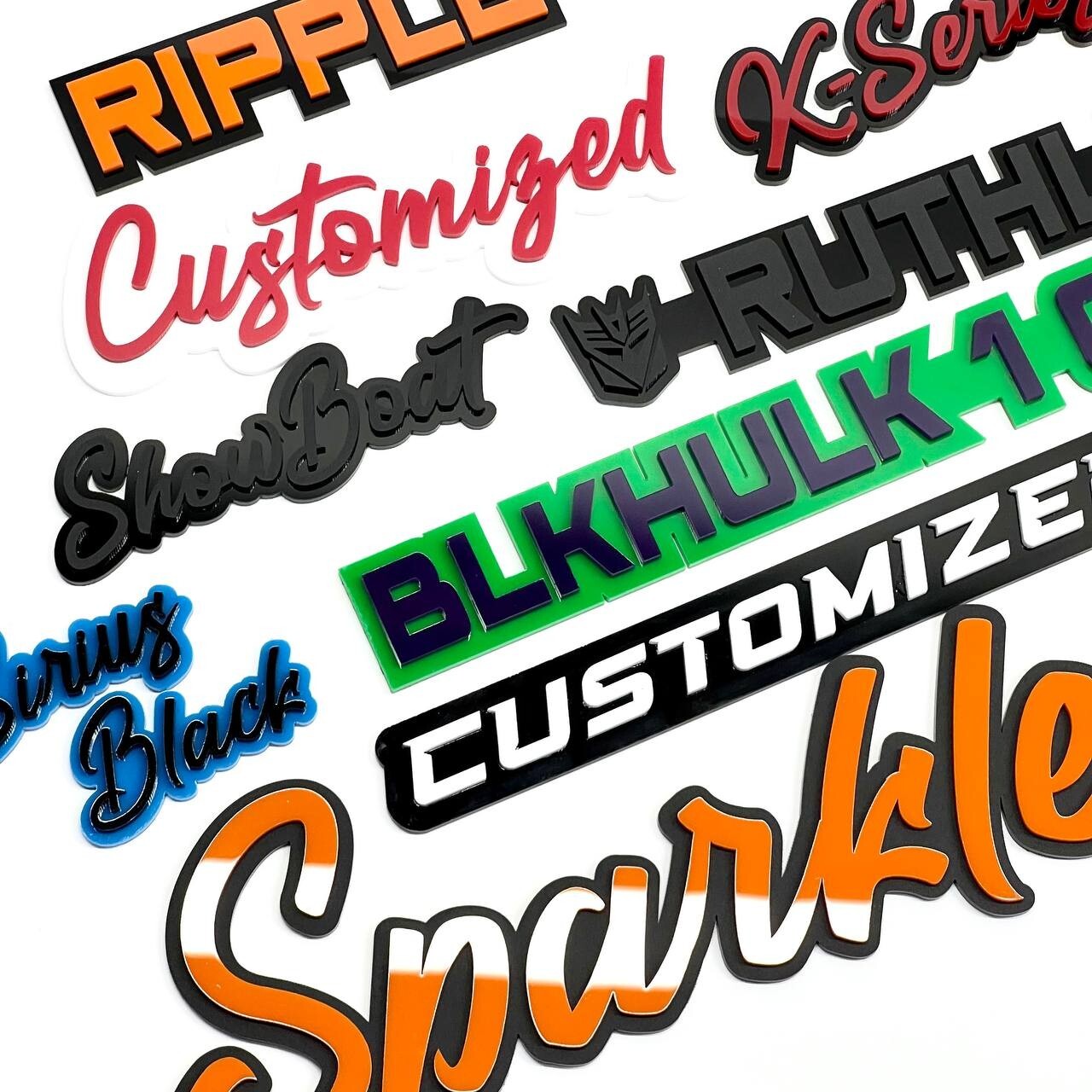 Customized Car Acrylic Emblem Badge MULTI COLOR Custom Text Names