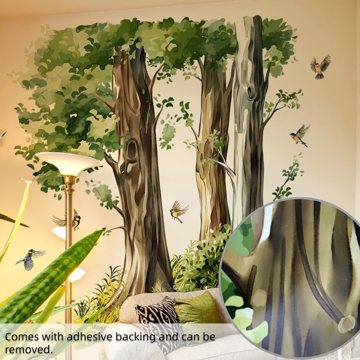 Large Green Trees Wall Decals with Flying Birds for Living Room Bedroom, 49.2…