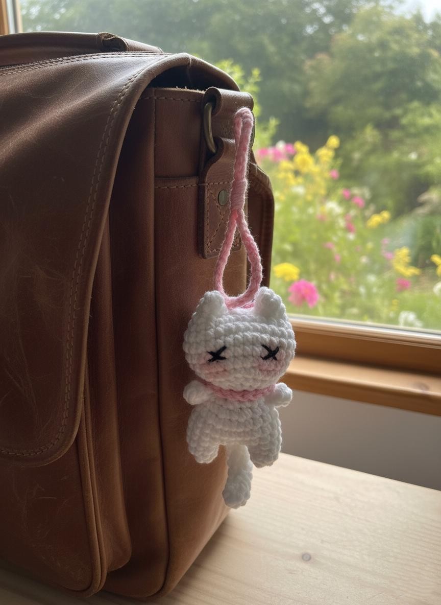 Crochet Cat Keychain, Cute Amigurumi Cat Bag Charm, Handmade Gift