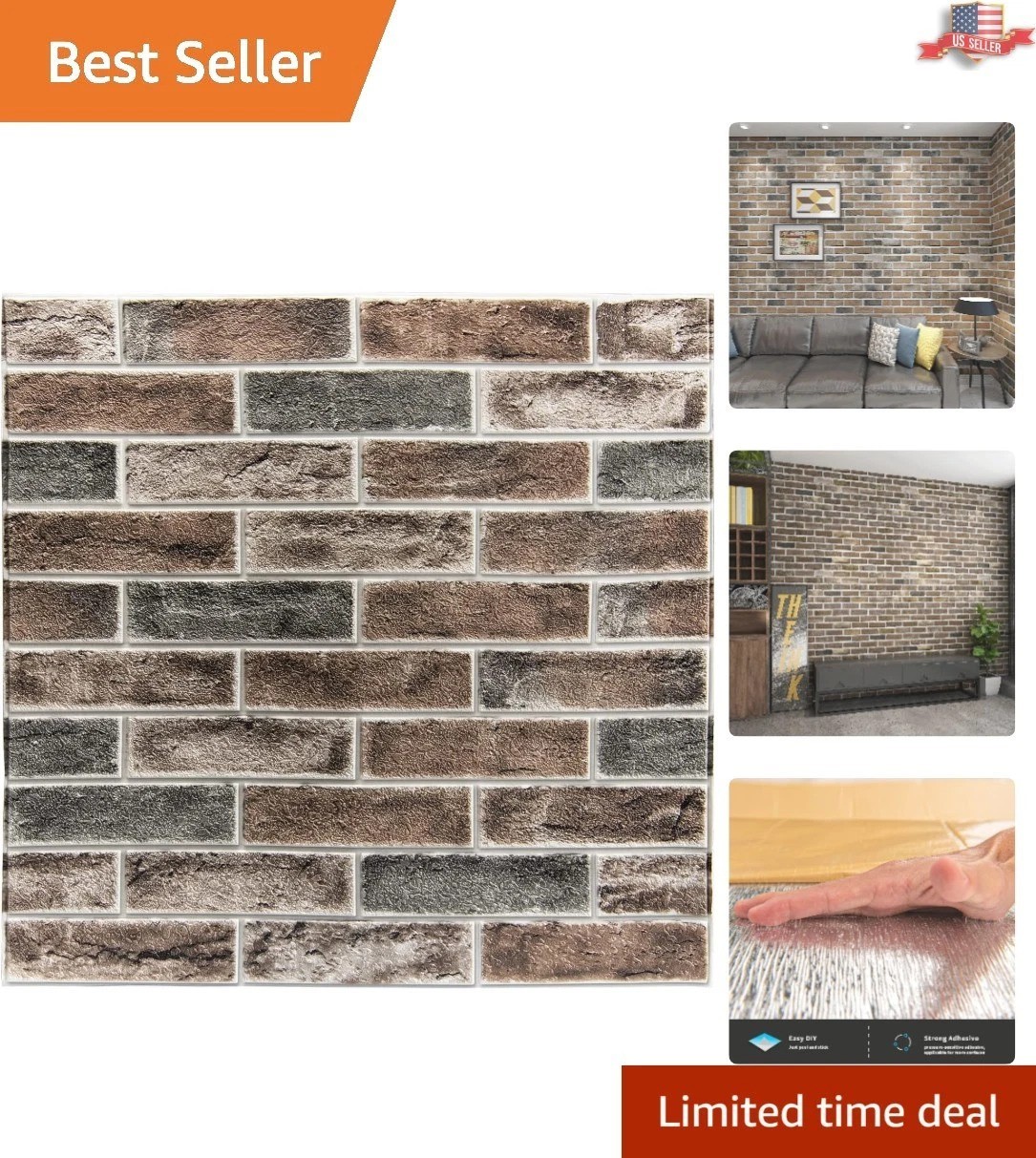 Self-Adhesive 3D Wall Panels – 20-Pack Gray Brown Faux Brick for Modern Decor