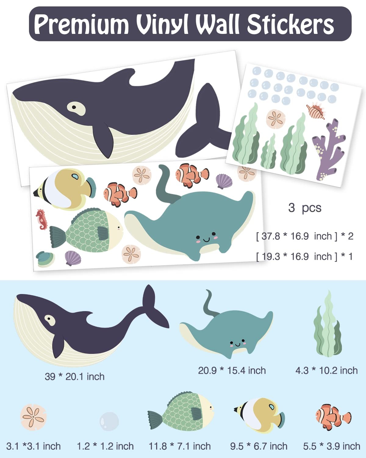 93pcs Ocean Animals Wall Decals Peel and Stick, Ocean Wall Stickers for Baby …