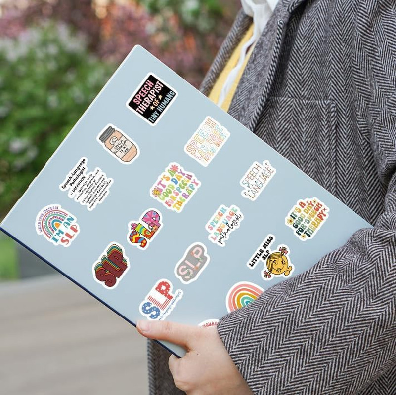 100Pcs Speech Language Pathologist Themed Waterproof Vinyl Stickers for Water Bo