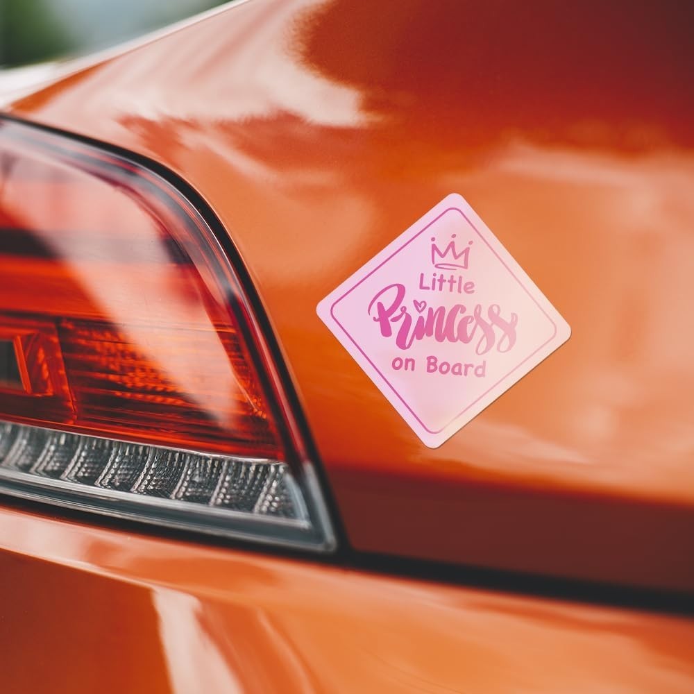 Pink Little Princess On Board Bumper Sticker Baby Decal Window Sign 6" x 6" 2pcs