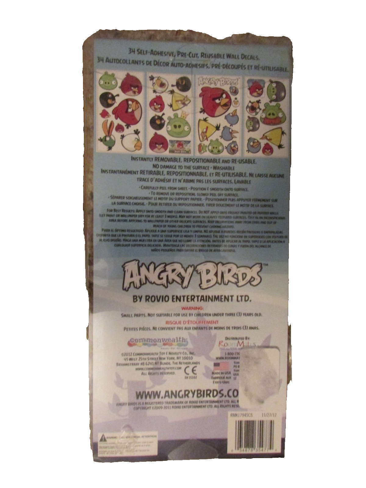 Angry Birds Rovio Entertainment LTD 34 Peel & Stick Removable Wall Decals *LOOK*