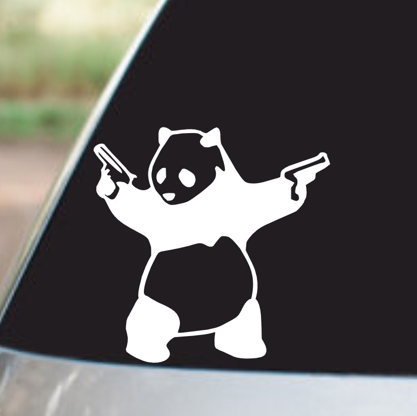 PANDA BEAR WITH GUNS Vinyl Decal Sticker Car Window Wall Bumper FUNNY BANKSY ART