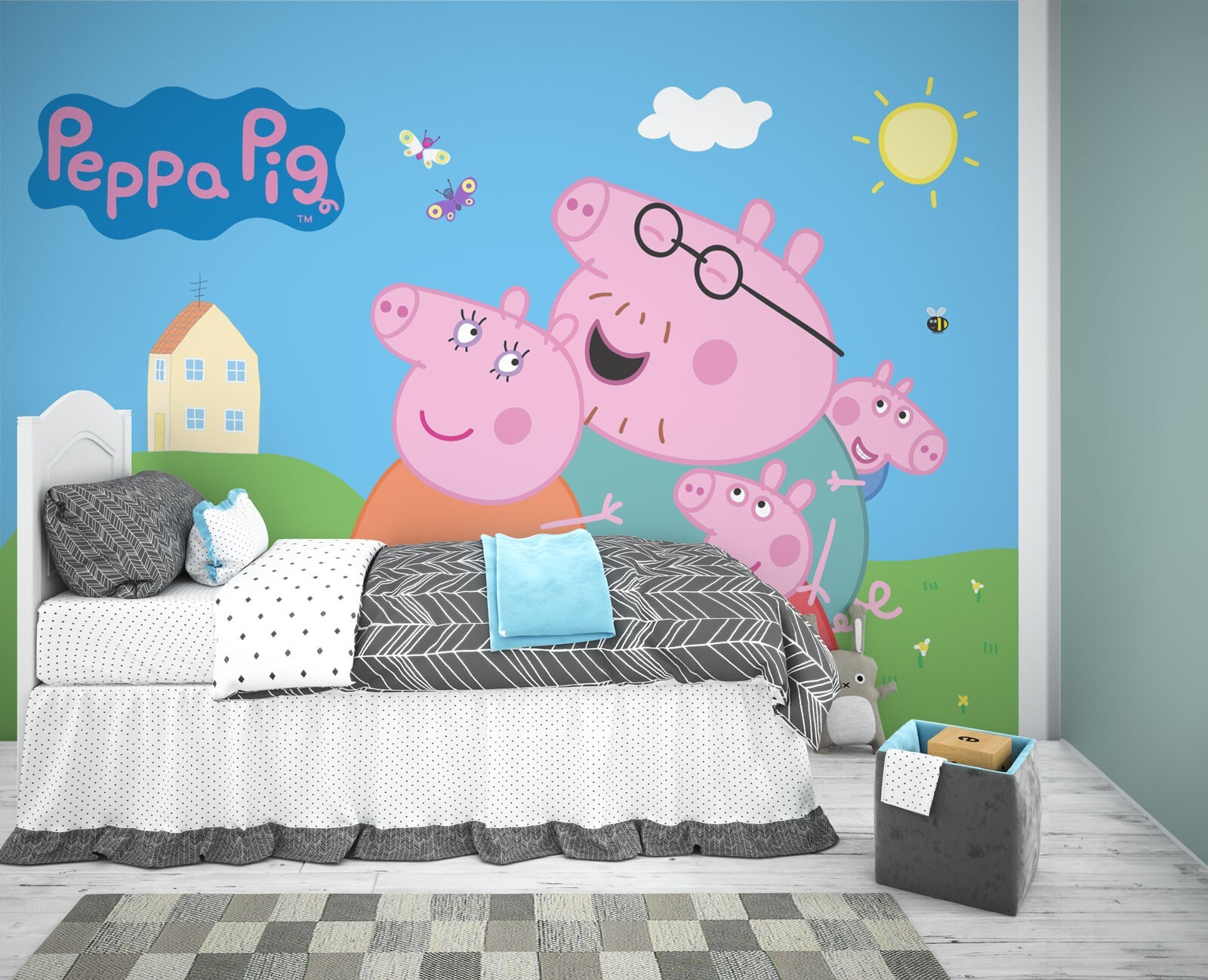 252x182cm wallpaper mural form children's bedroom photo wall Peppa Pig blue