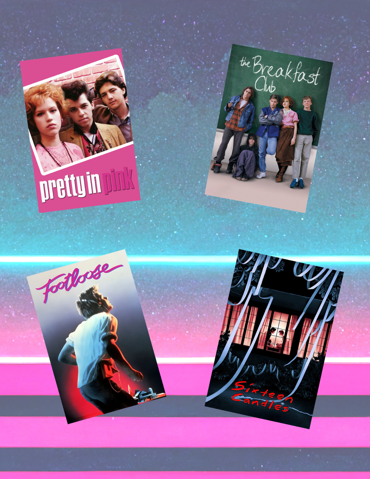 80's Chick Flicks Movie Poster Style 4pc Sticker Pack