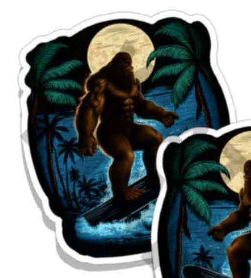 Bigfoot SURFING Decals Sasquatch Stickers Set of 2 Vinyl Stickers M37004