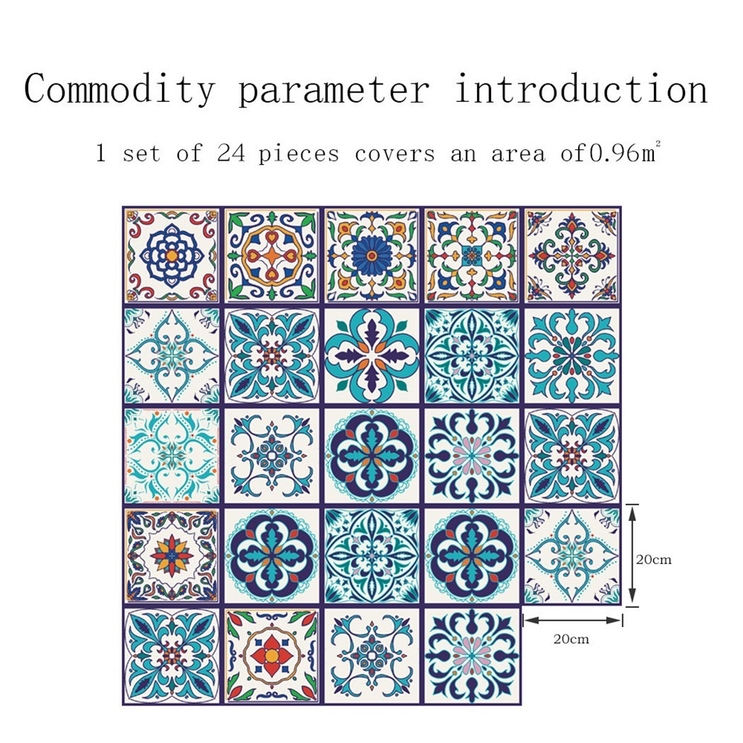 3 Sizes Bathroom Mosaic Colored Pattern Tile Stickers Wall Decor Self-Adhesive