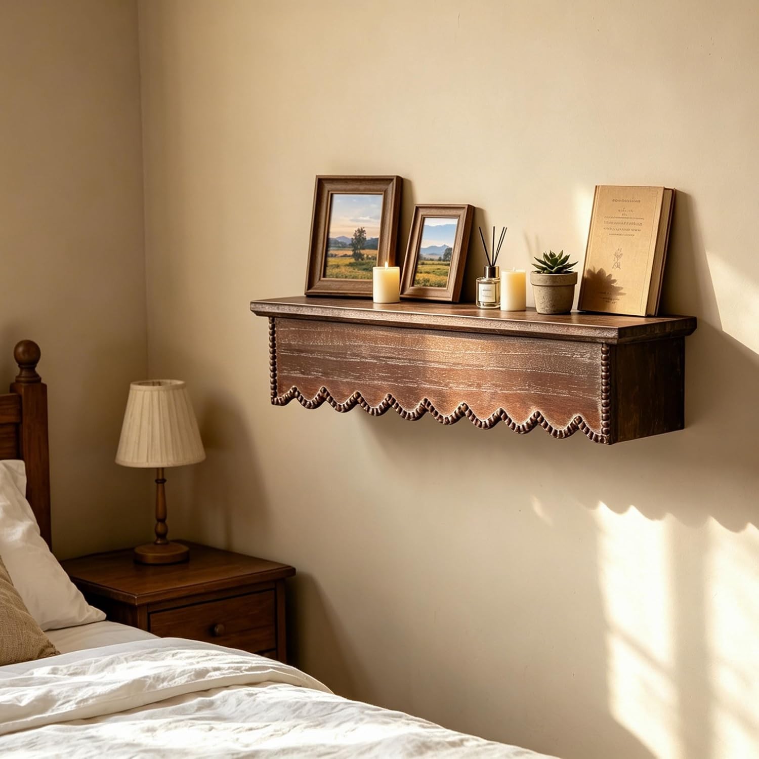 Wood Scalloped Decorative Wall Shelf, Bedroom Bathroom Kitchen Shelving Wall Mou