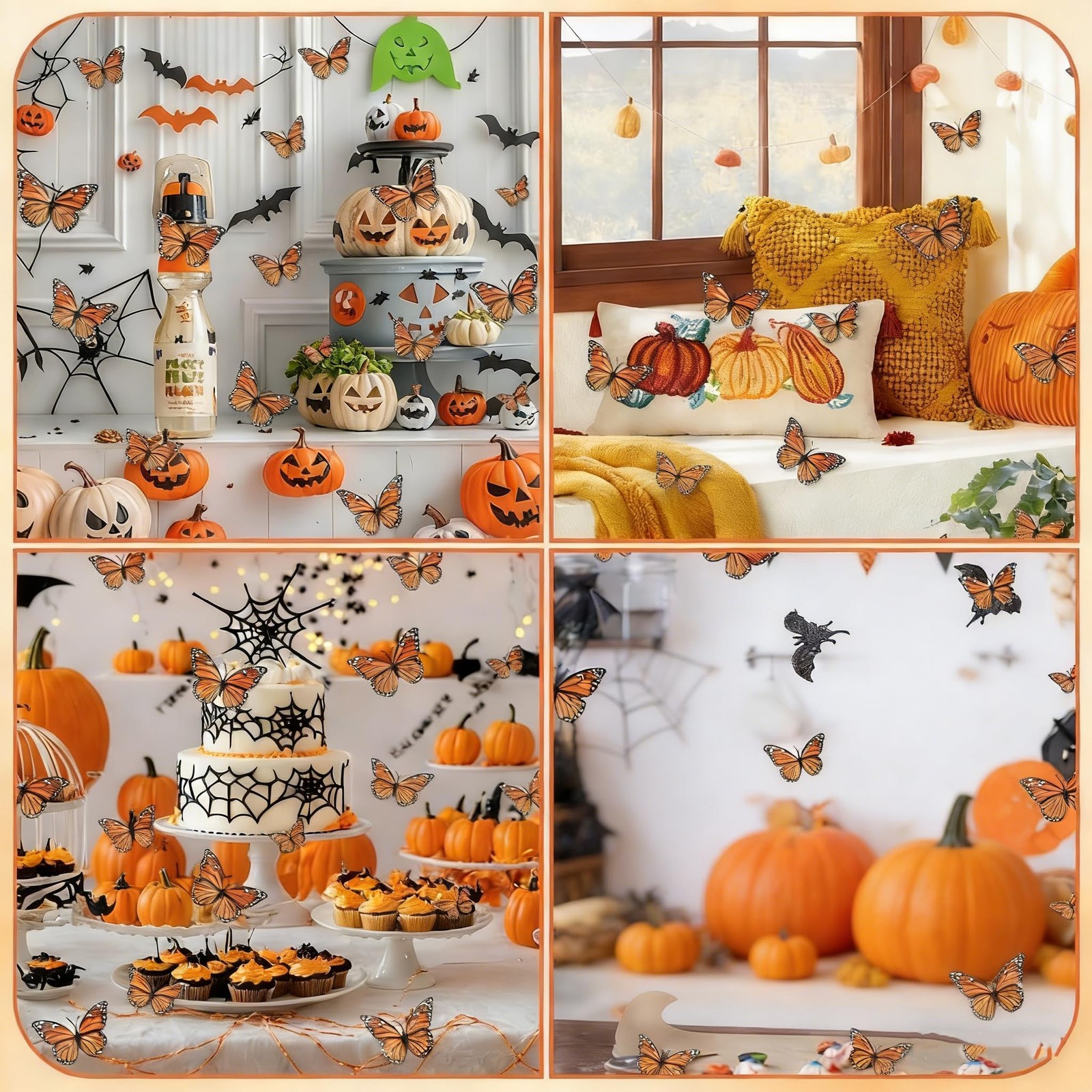 Monarch Butterfly Decorations, 3D Halloween Wall 12 PCS, Orange