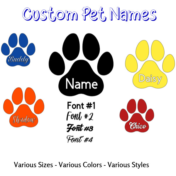 Custom Name Paw Sticker Vinyl Decal – Dog Cat Pet Puppy Love Wall Decor Car