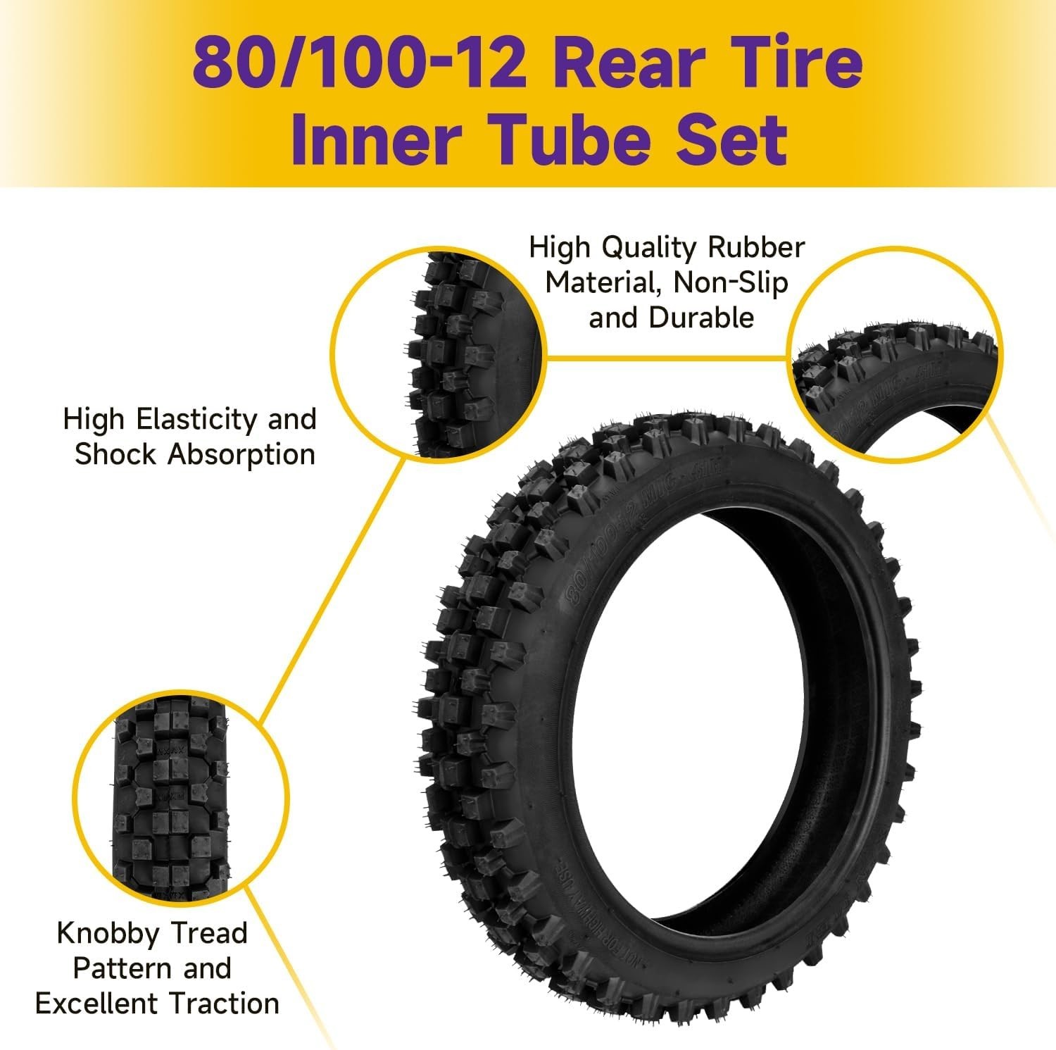 Dirt Bike Rear Tire and Inner Tube 3.00-12 80/100-12 90cc-125cc XR70 CRF70