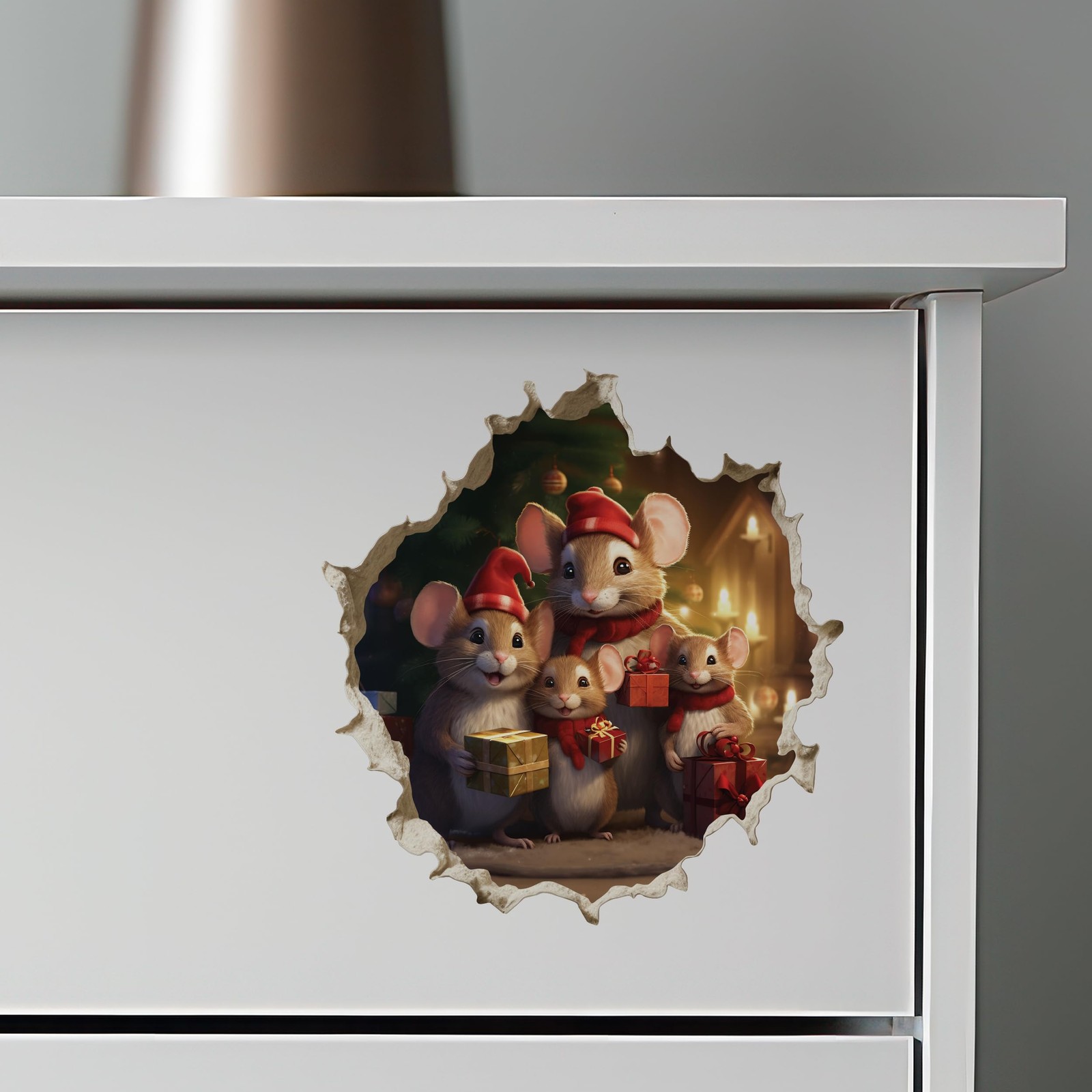 My Wonderful Walls Christmas Family Mouse Hole Decal 3D Effect 5×5 Multi