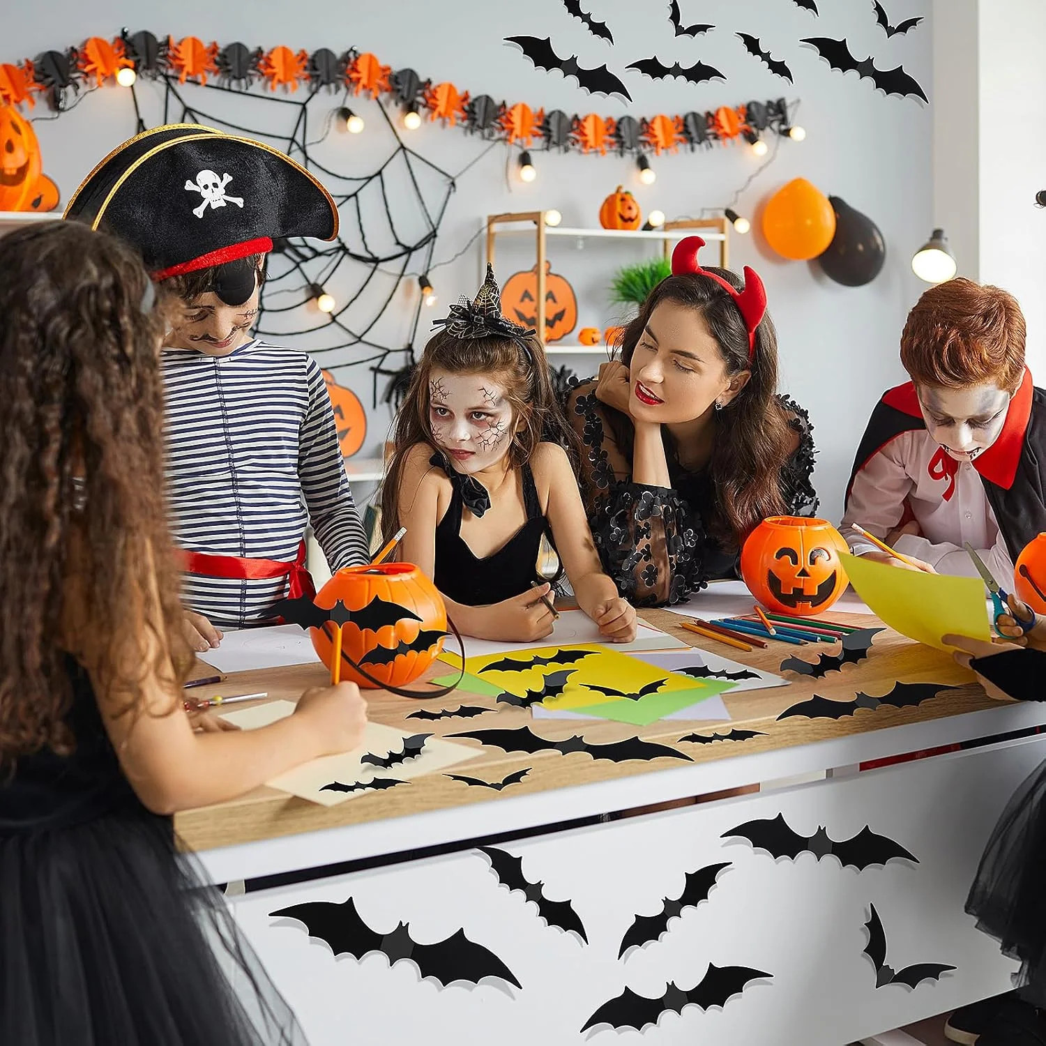 120 Pcs 3D Bat Stickers Halloween Decorations for Home | 4 Size Scary Black Spoo