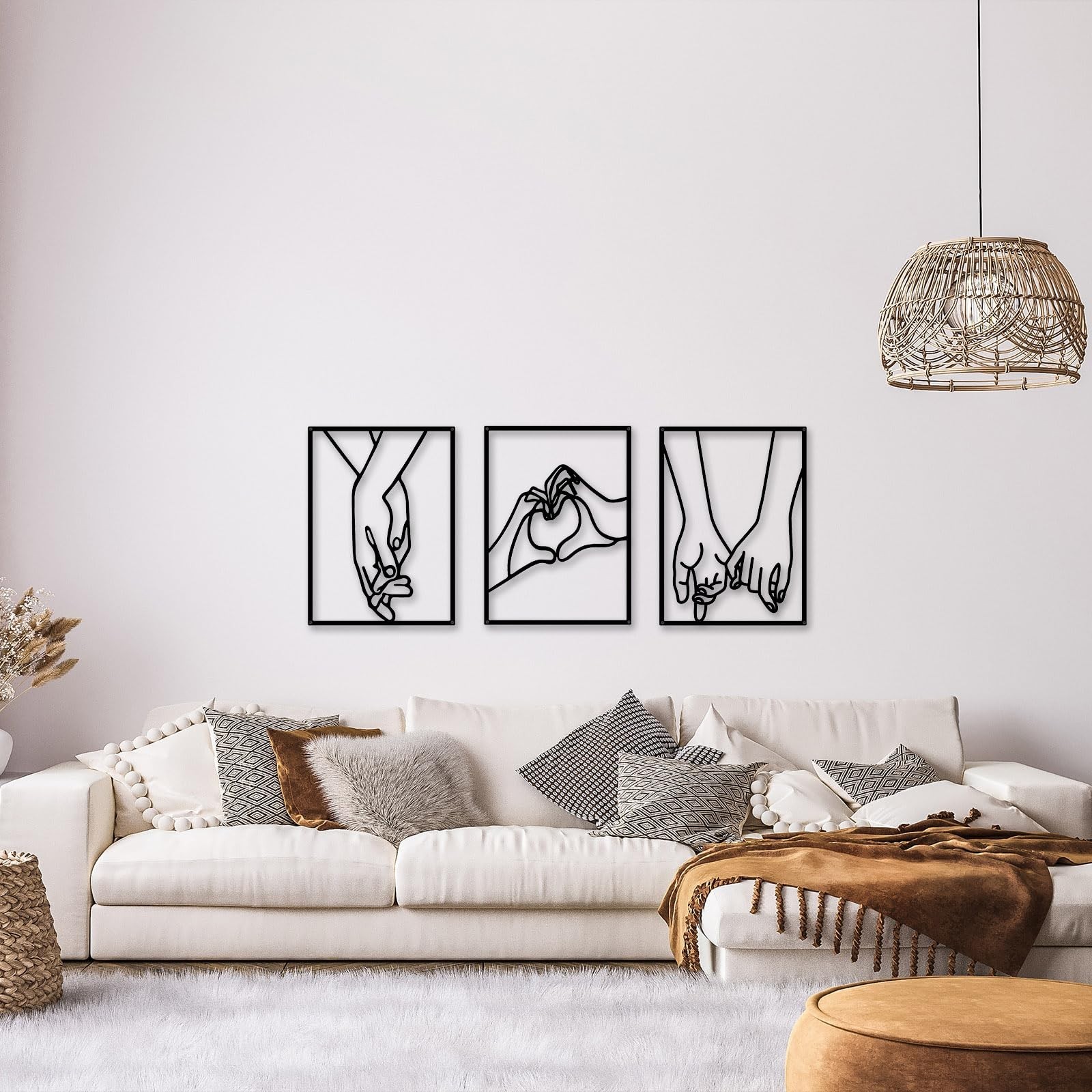 EDCIJB 3 Pcs Minimalist Heart Hands Black Metal Wall Decor Single Line Wall A…