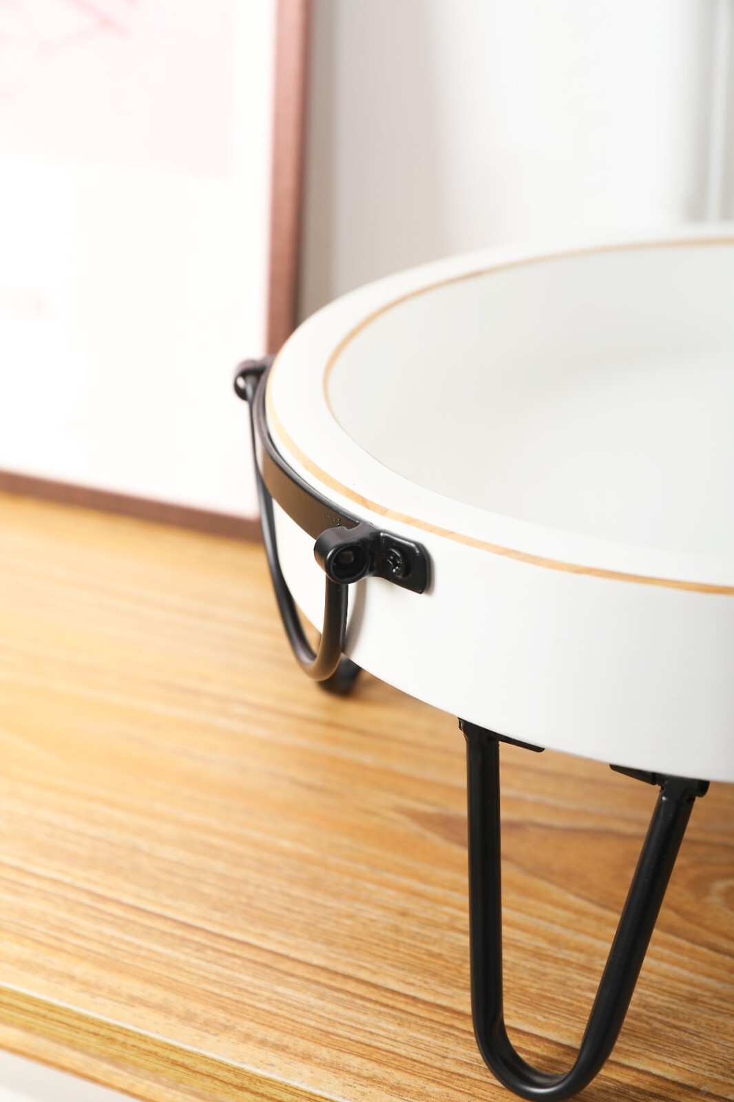 White Wood Pedestal Tray Stand for Tabletop, Countertop Handle(9.6×5.1 Inch)