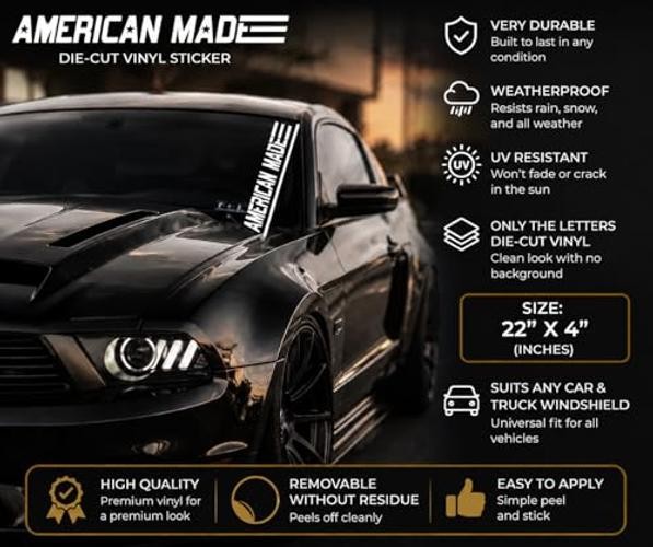 American Made USA Car Sticker Decal, Truck, Windshield Banner Sticker, 22 x 4