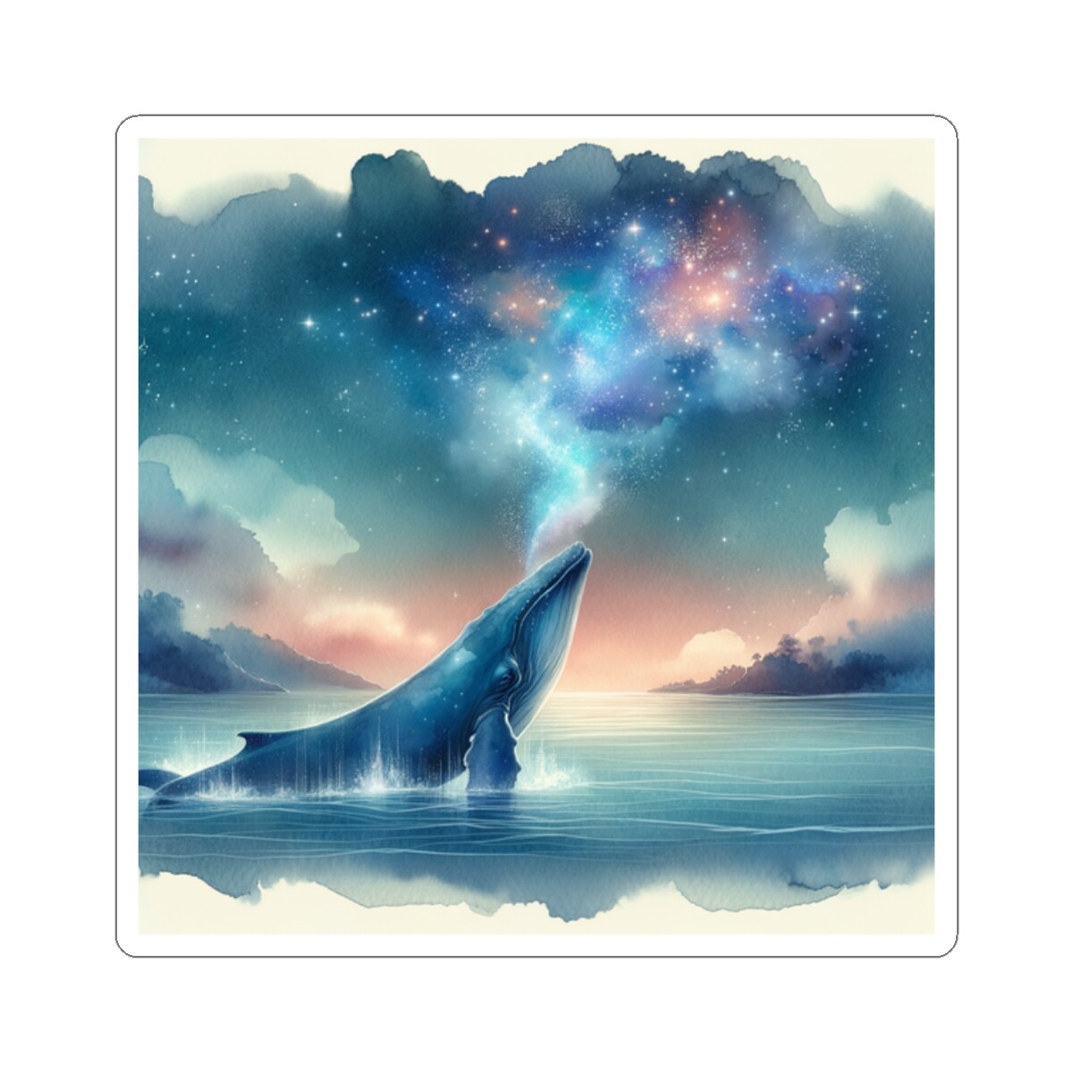 Sticker Watercolor Whale with Starry Blowhole 2×2 3×3 4×4 6×6