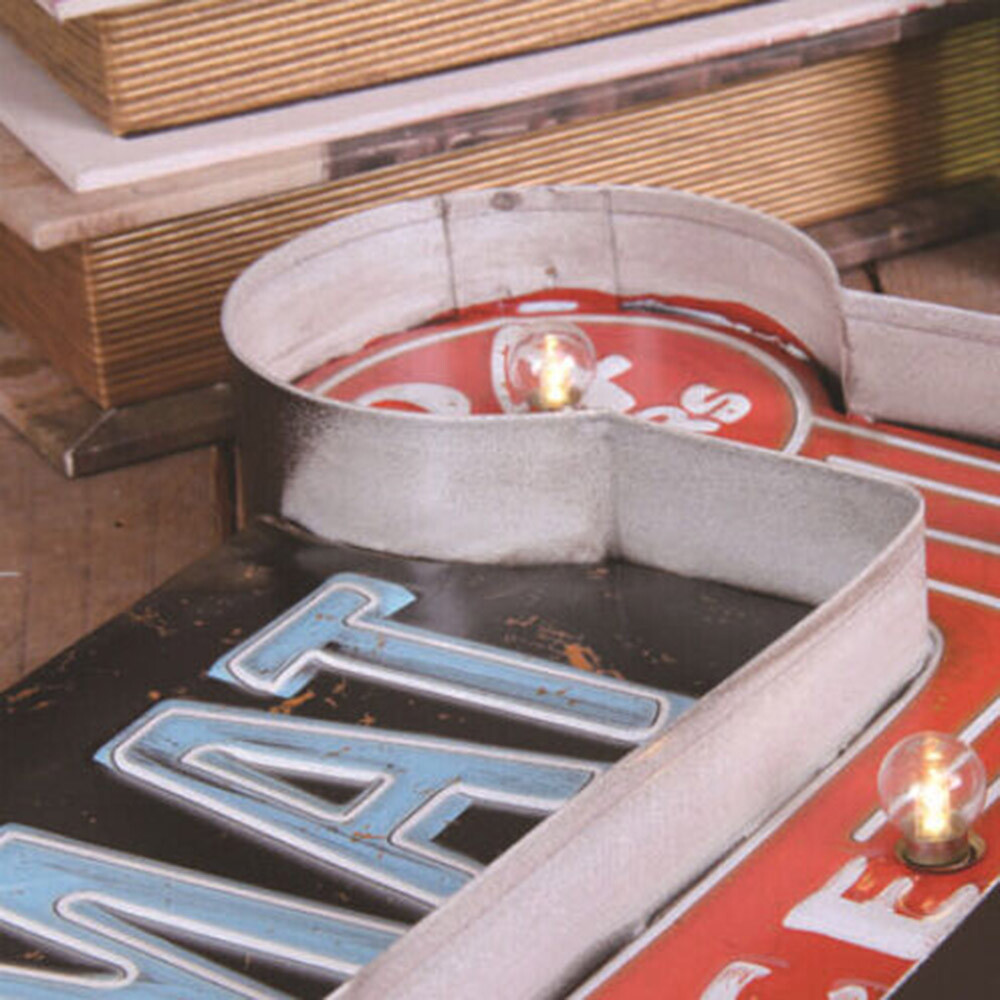 Vintage Rectangular Wall Decor with 7 LED Warm Bulbs for Coffee House Lounge