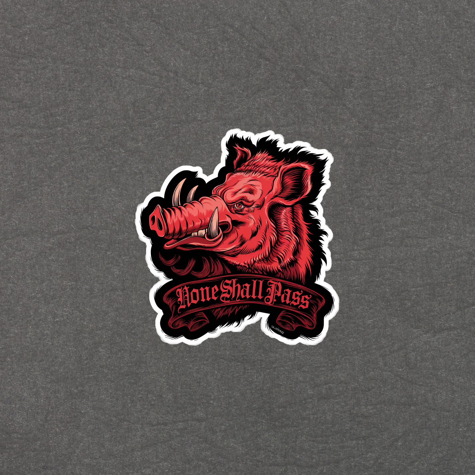 Ferocious Red Wild Boar None Shall Pass Sticker – Defiant Boar Head Decal #3558