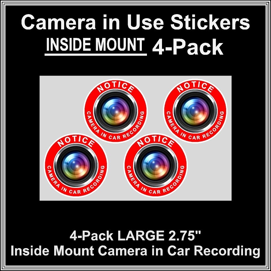 Camera in Car Recording Video 4-Pack INSIDE MOUNT Decals Red White 2.75"