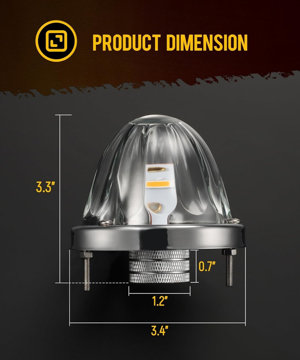 2Pcs Glass Watermelon Lights [Patent Pending] Clear Lens Amber LED Side