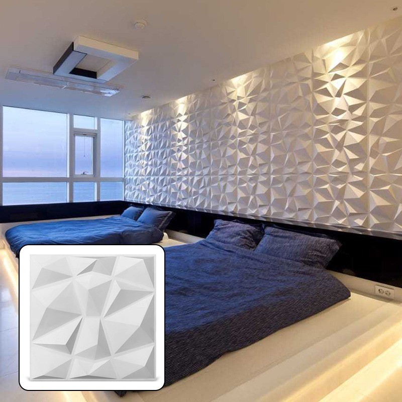 3D Wall Panels Diamond Textured PVC for Interior Decor Black 30x30cm 10 Pack