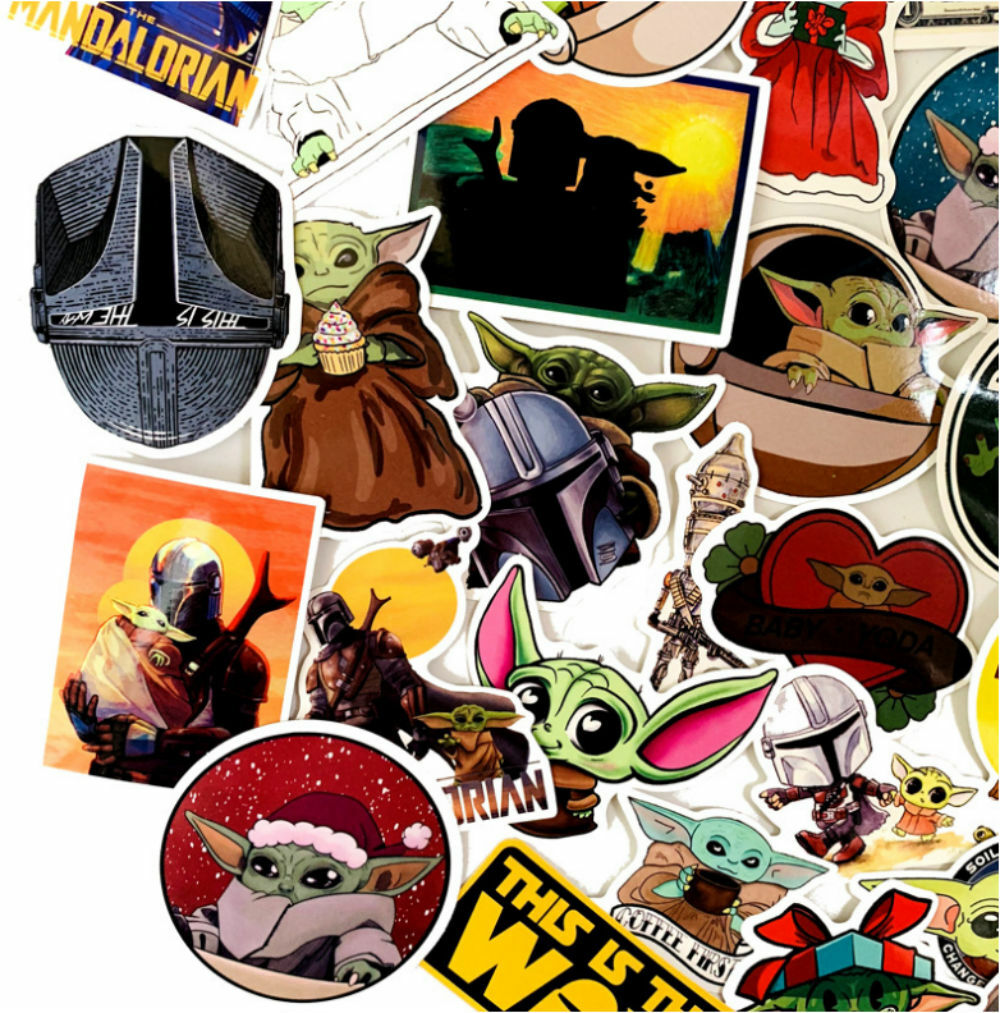 50 Pcs Mandalorian Baby Yoda Vinyl Stickers for Car Laptop Luggage Suitcase