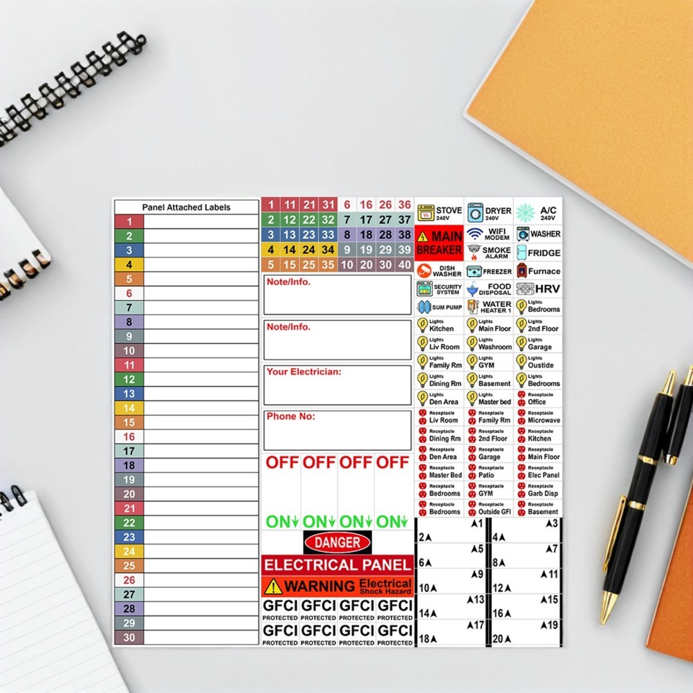 2 Sheet Electrical Box Label Panel Labels Sticker Labeling Breaker Stickers