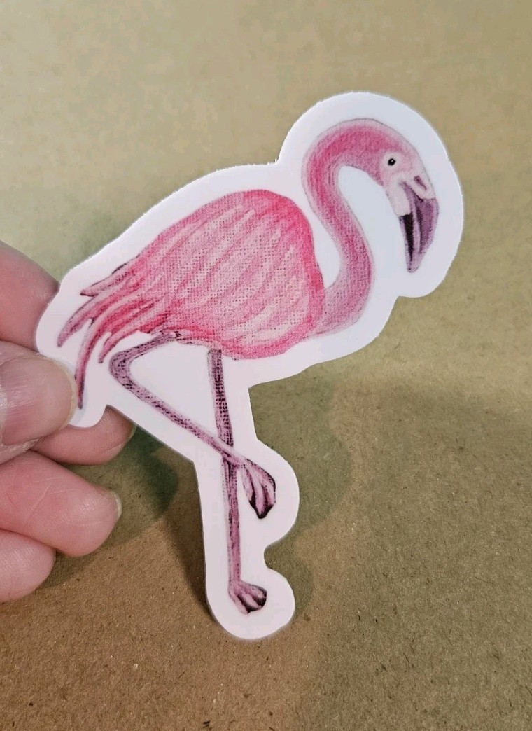 Flamingo Sticker Matte Vinyl, Original Art, 3" Tall Die Cut Sticker of Bird Art