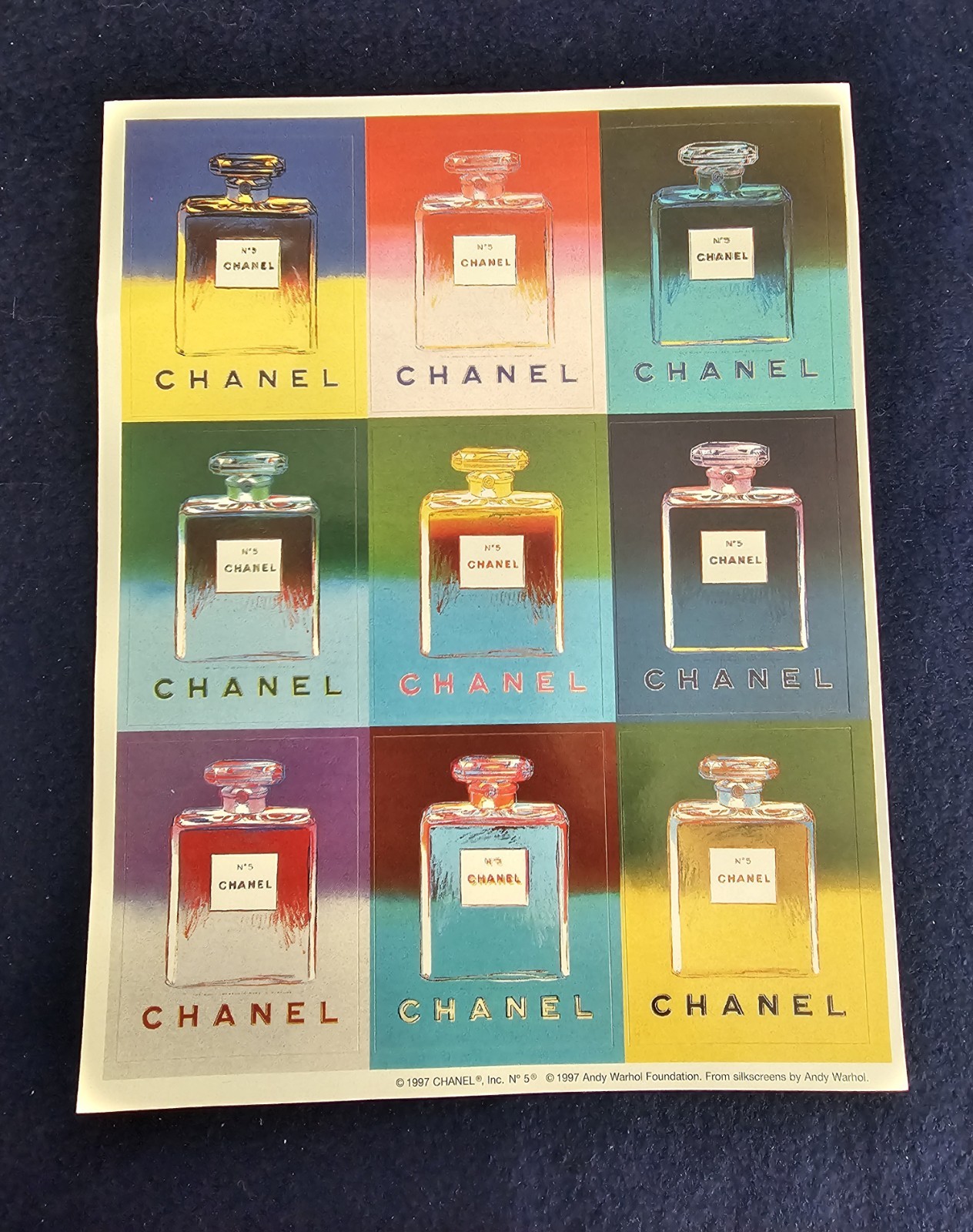 Authentic Set of 9 Paper 1997 Andy Warhol Chanel No. 5 Stickers, Each 2.5" x 2"