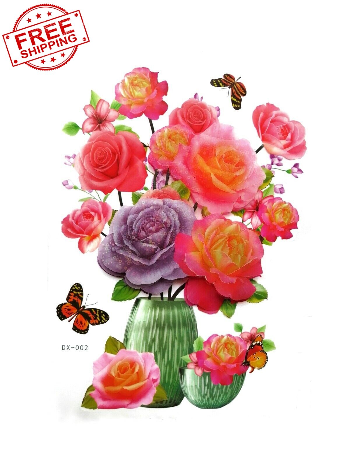 3D Beautiful Home Decoration Wall Art Sticker Flower Vase with Butterflies NEW