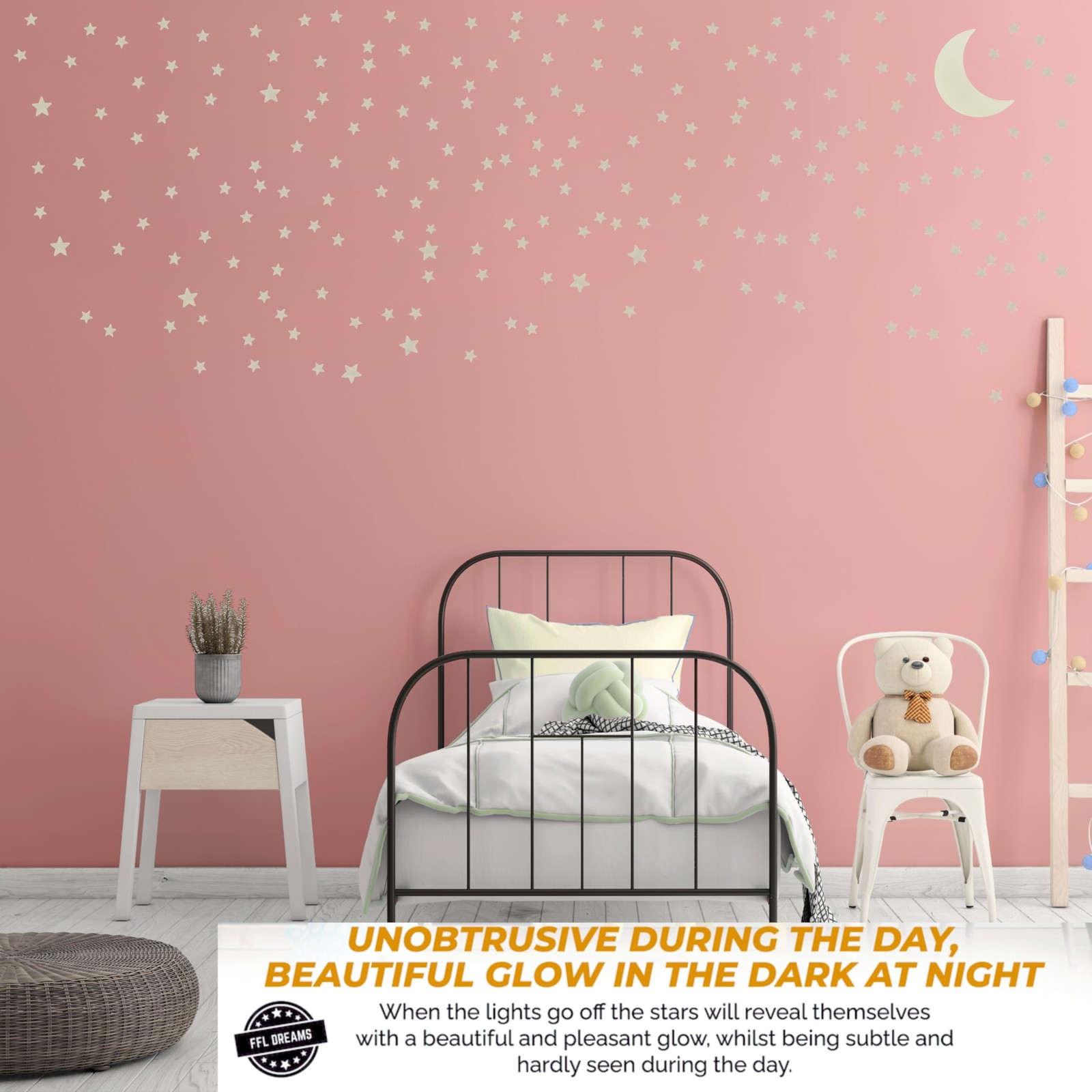 FFL DREAMS Glow in The Dark Stars and Moon, Realistic No Dots Green
