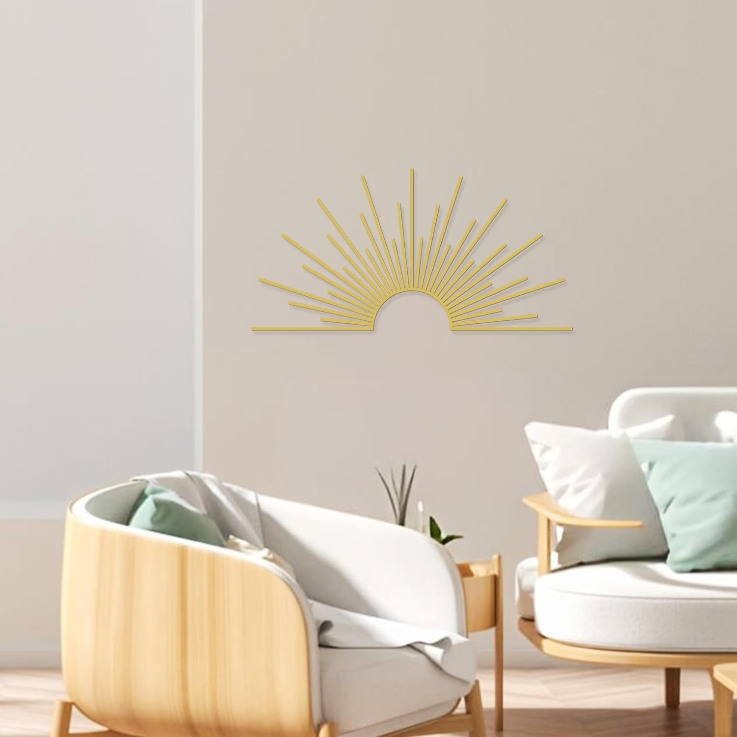 Radiant Gold Sun Wall Art 31.5"x15.7" – Lightweight & Easy Adhesive Installation