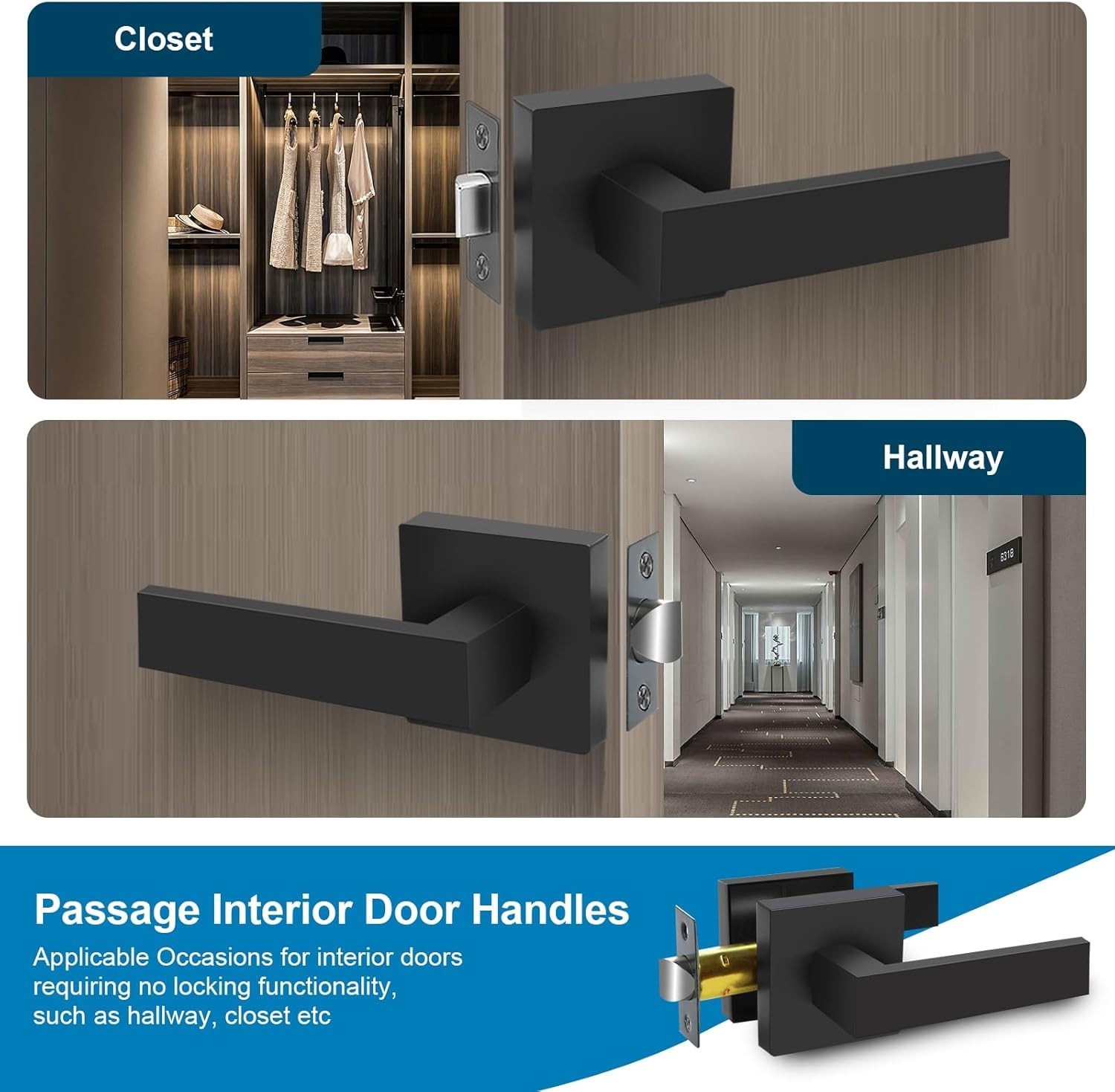 Matte Black Door Handles Interior Door Knobs 5 Pack