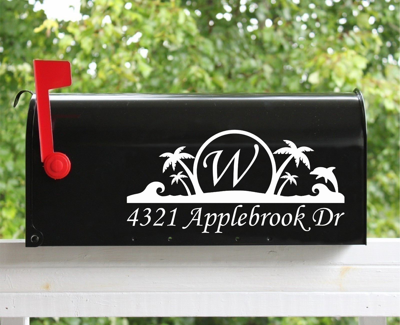 Set of 2 – 5" x 11" Custom Beach Themed Mailbox Decals Stickers Initial & Street