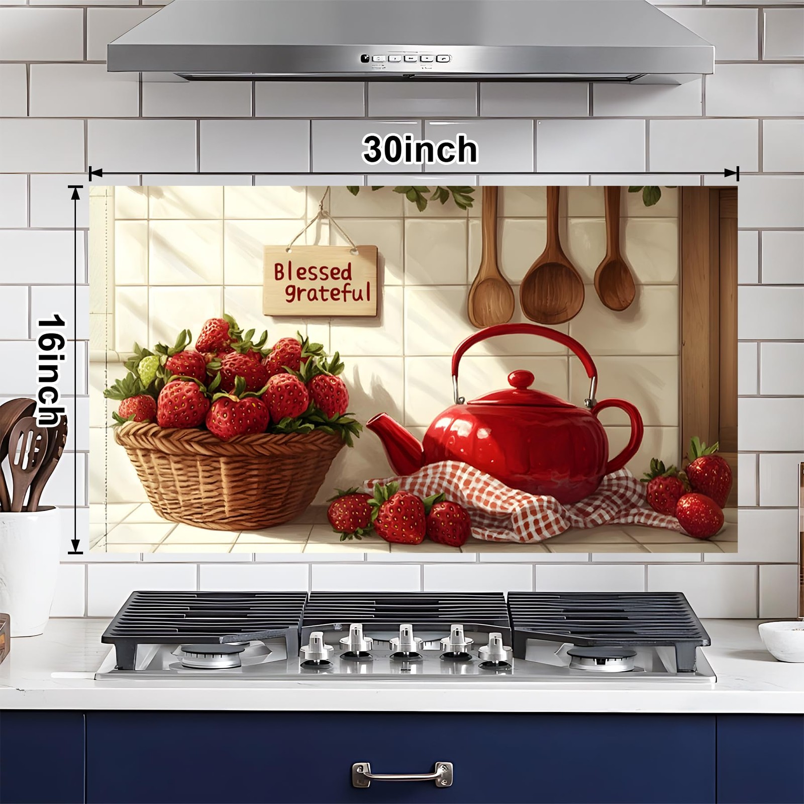 Red Kitchen Backsplash for Stove, Waterproof & Oil-Proof Kitchen Wallpaper St…