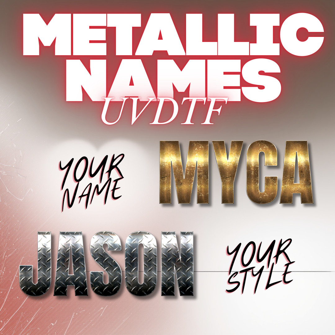 Custom Metallic UV DTF Name Decals | Gold Silver & Chrome Stickers for Cups