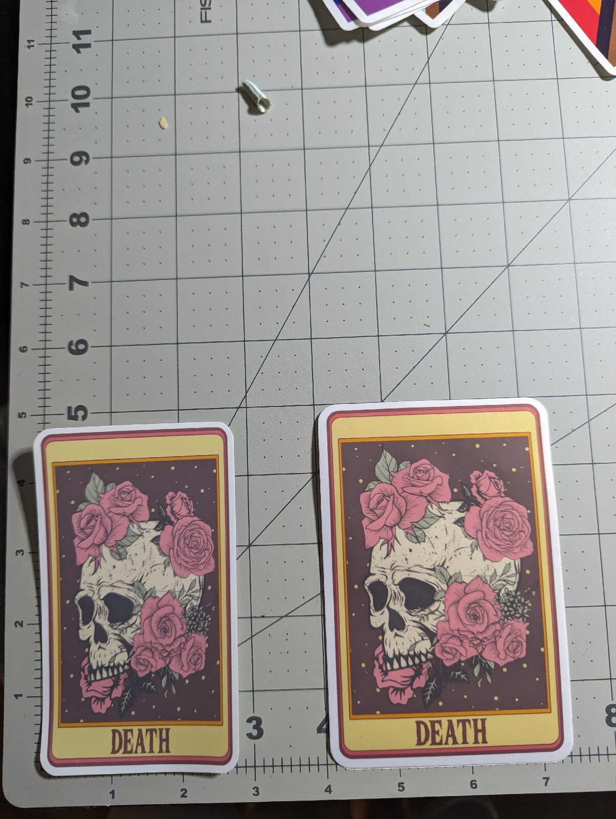 DEATH skull with roses flowers tarot 'card' die-cut printed vinyl sticker